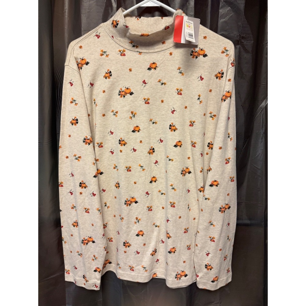 Vintage Croft and Barrow Fall Pumpkin Turtleneck Shirt Leaves Cotton 3X NWT
